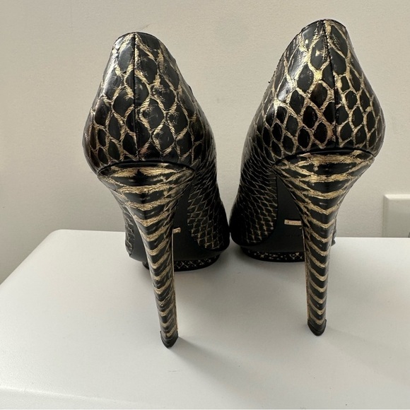 Roberto Cavalli black and gold snake print platform heels - Picture 8 of 10